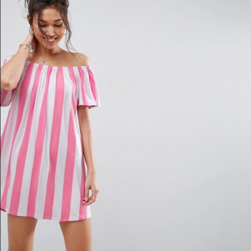 ASOS Off the Shoulder Pink Dress